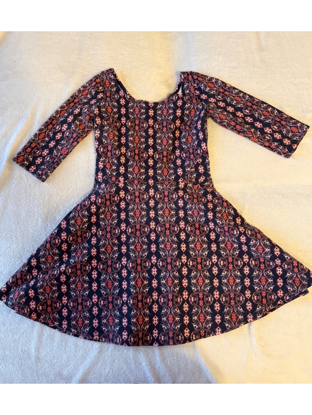 Hollister Paisley Fit Flare Dress Womens S 3/4 Sleeve
